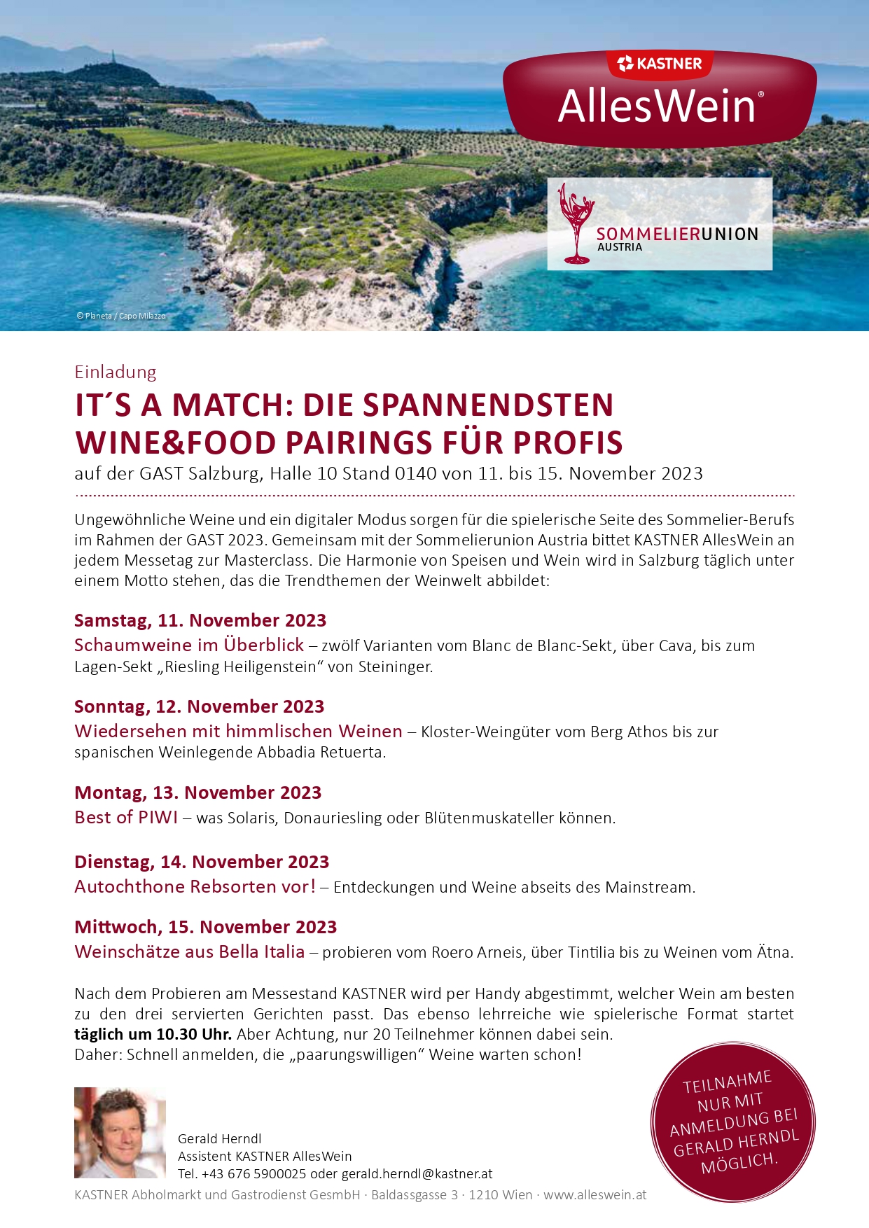 Einladung VerkostungSommelierUnion