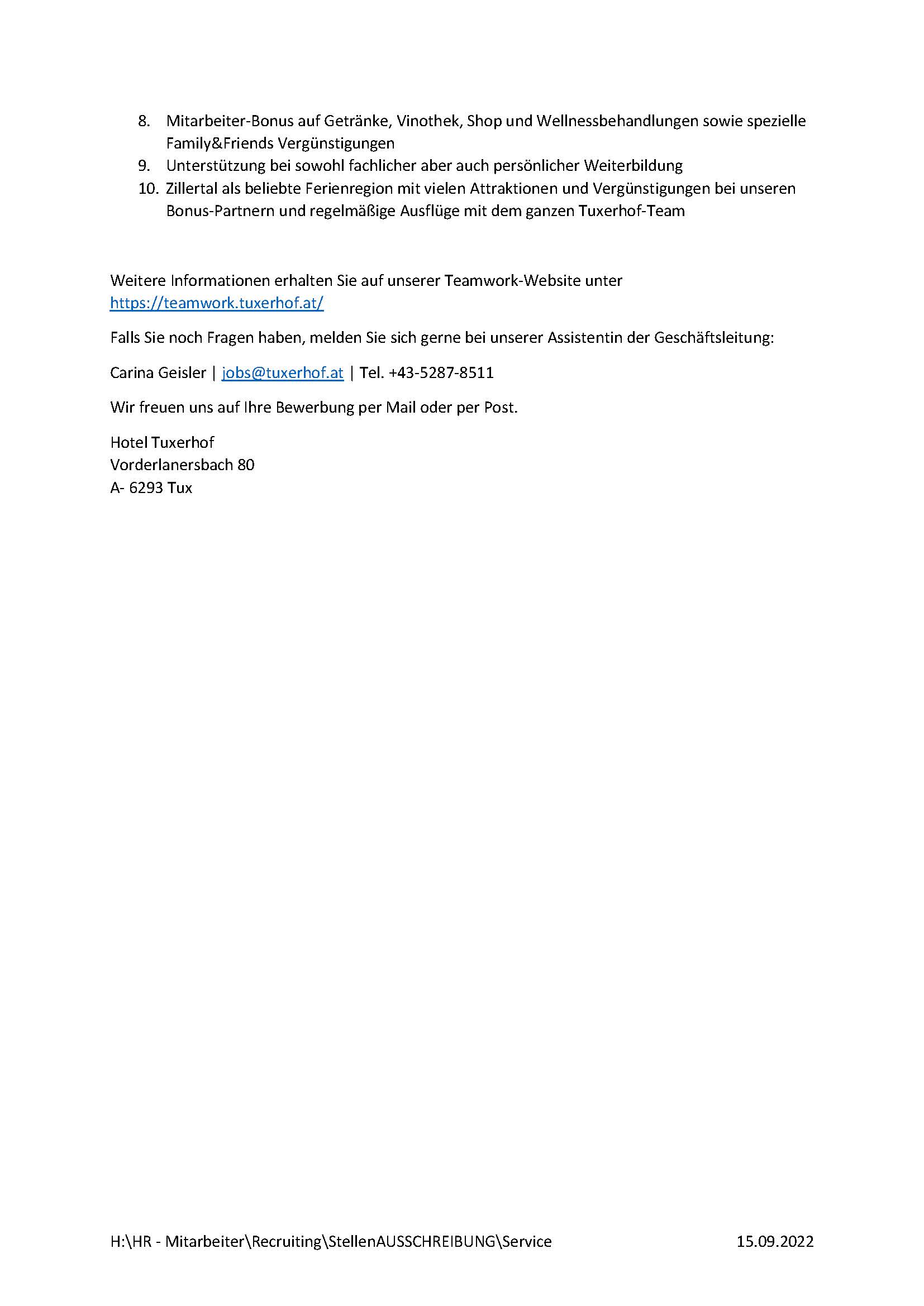 Stellenaussschreibung SOMMELIER Alpin Spa Hotel Tuxerhof Seite 2